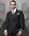 Mens Classic Fit Pleated Pant 2 Button Wool Suit in Black