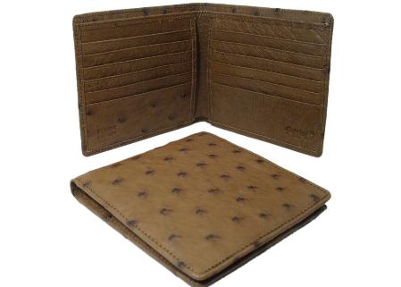 Men's Genuine Exotic Animal Skin Ostrich Wallet - Kango Tabac Hipster
