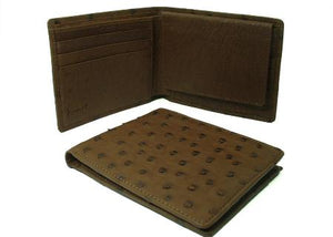 Men's Genuine Exotic Animal Skin Ostrich Wallet - Kango Tabac ID Holder Bifold