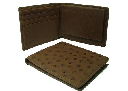 Men's Genuine Exotic Animal Skin Ostrich Wallet - Kango Tabac ID Holder Bifold