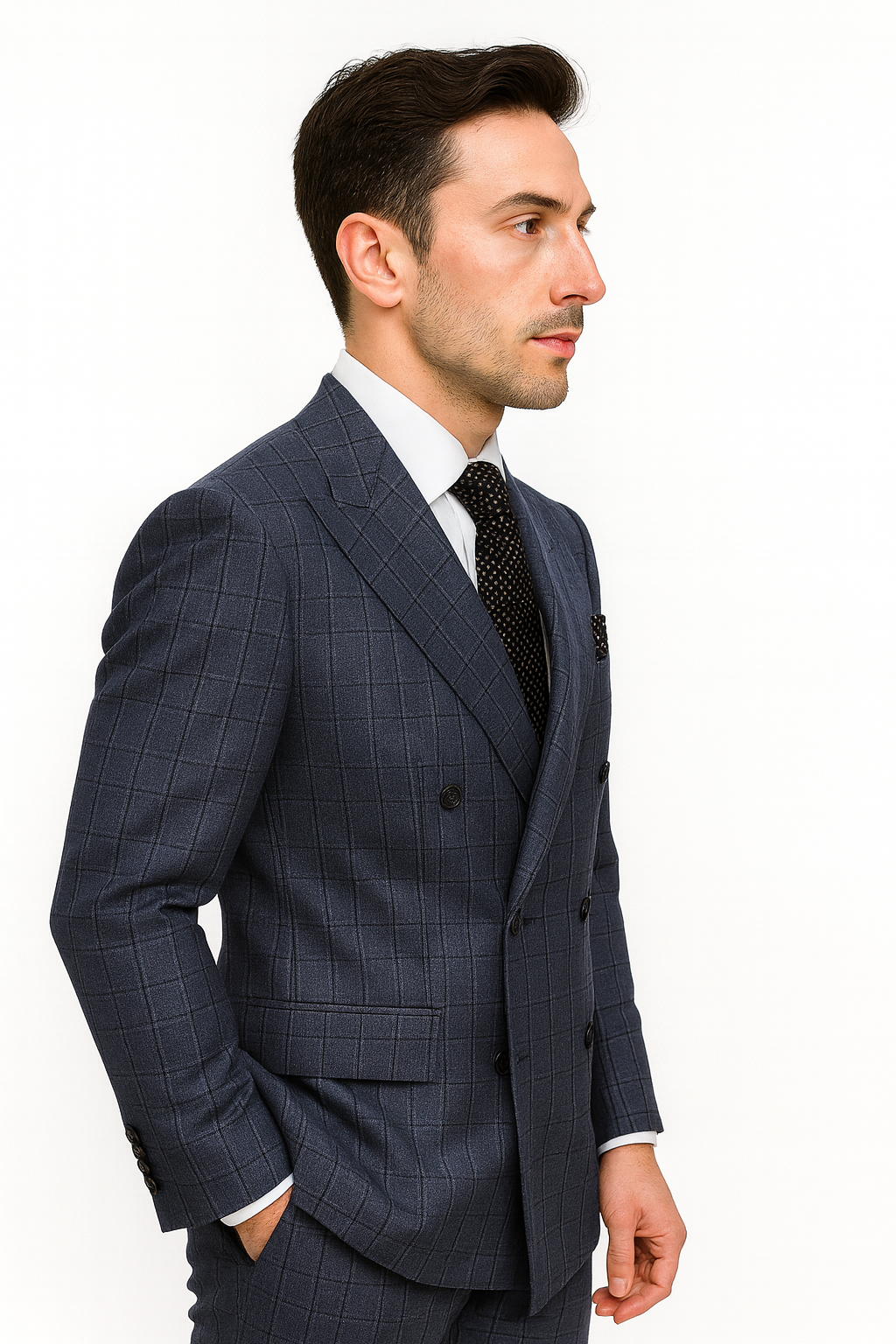 Mens Italian Wool Suit Color Sapphire - Men's Designer Classic Fit Double Breasted Wool Sapphire Blue Suit - Image 8