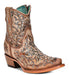 Tan Ankle Booties with Dark Embroidery and Mirrored Overlay and Toe Design