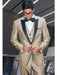 Tan ~ Beige ~ Sand Color Peak Lapel Tuxedo Vested 3 Piece Suit By Alberto Nardoni Tux Formalwear Tan Tuxedo - Beige Tuxedo