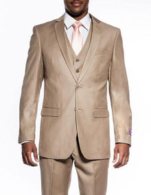 Men'S 3 Piece Slim Fit Wedding Prom Tan ~ Beige Vested Suit
