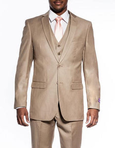 Men'S 3 Piece Slim Fit Wedding Prom Tan ~ Beige Vested Suit