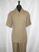 5 Buttons Short Sleeve Tan Casual Two Piece Walking Outfit For Sale Pant Sets Shirt With Pant Set