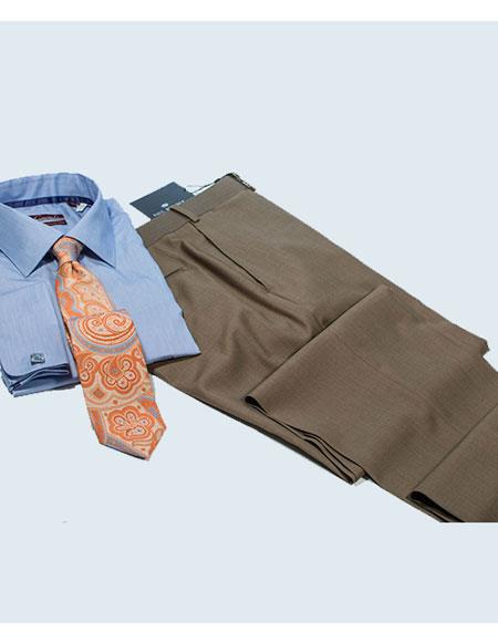 Dark Tan Classic American Fit Wool Dress Pants
