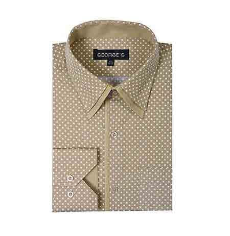 Tan Mini Polka Dot Design Classic Fit Standard Cuff Men's Dress Shirt Tan / 15.5 Neck / 34-35 Sleeve Tan Mini Polka Dot Design Classic Fit Standard Cuff Men's Dress Shirt Tan / 15.5 Neck / 34-35 Sleeve