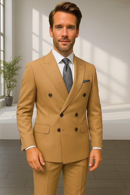 Wool Suit - Italian Made Business Suit by Statement Men's 2 Piece 100% Wool Double Breasted Suit - Pinstripe Pattern Modern Fit