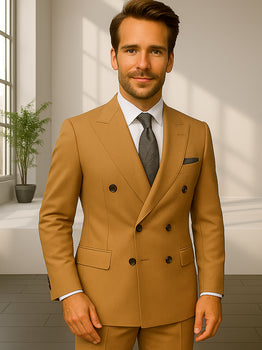 Wool Suit - Italian Made Business Suit by Statement Men's 2 Piece 100% Wool Double Breasted Suit - Pinstripe Pattern