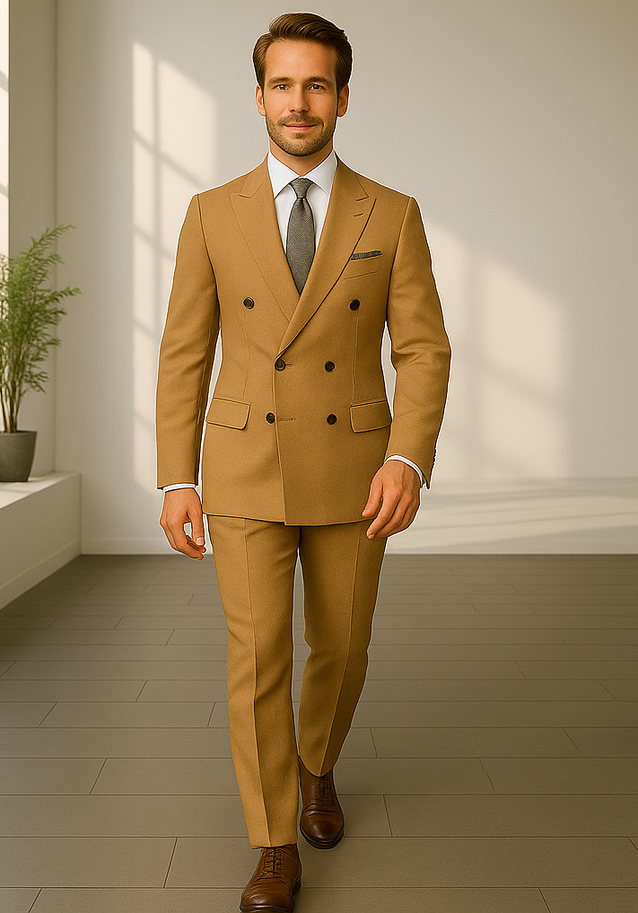 Wool Suit - Italian Made Business Suit by Statement Men's 2 Piece 100% Wool Double Breasted Suit - Pinstripe Pattern Modern Fit