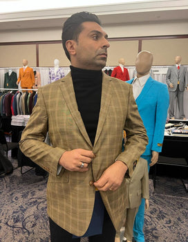 Men's Light Brown Plaid Sport Coat – Classic Check Blazer for Business and Casual Wear in Tan Windowpane Taupe Color - Image 4