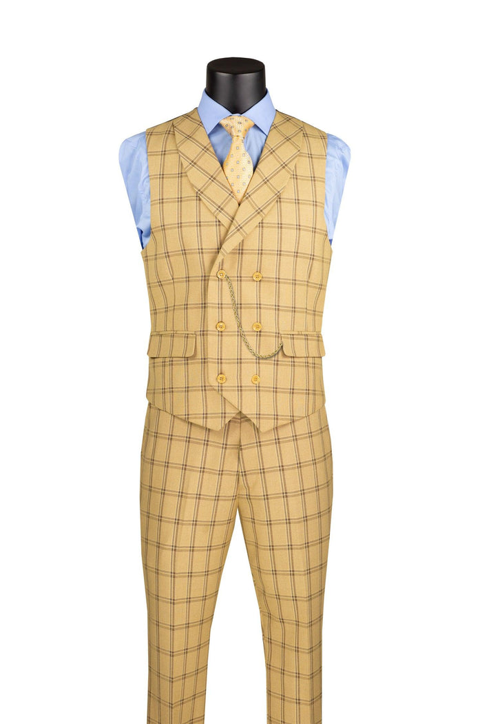 La Scale Collection-Windowpane Three Piece Suit - Tan - Image 2