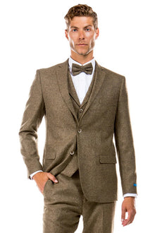 Cheap priced Suit- Men's Two Button Vested Vintage Style Tweed Wedding Tan Suit