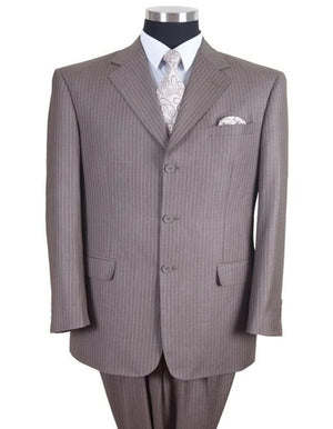 Three Button Suit - Classic Fit Pleated Pants - Mens Classic Fit 3 Button Banker Tan Pinstripe Suit