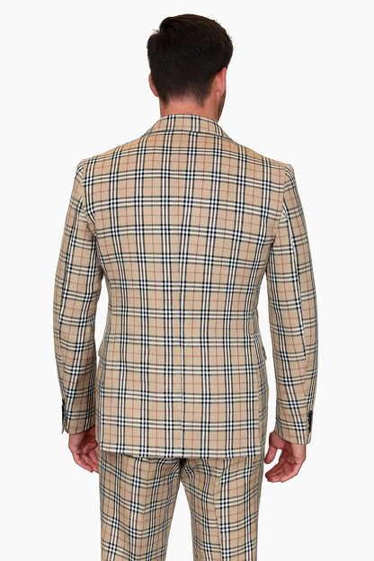 Tan Plaid Suit - Camel Khaki Tan Beige Color 
