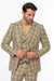 Tan Plaid Suit - Camel Khaki Tan Beige Color -  Double Breasted  Vested Mens Suit Windowpane Pattern - Modern Fit
