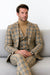 Tan Plaid Suit - Camel Khaki Tan Beige Color -  Double Breasted  Vested Mens Suit Windowpane Pattern - Modern Fit
