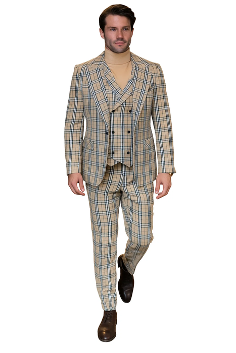 Tan Plaid Suit - Camel Khaki Tan Beige Color 
