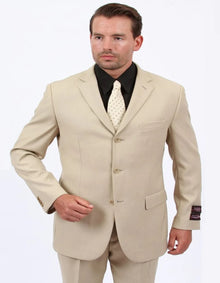 Three Button Suit - Classic Fit Pleated Pants - Men's Basic Three Button Business Tan Suit