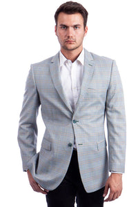 Saco vaquero - Western Sport Coat - Western Blazer- Men's Two Button Regular Fit Sport Coat In Blue & Tan Windowpane Plaid