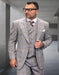 Mens Italian Wool Suit Color Tan - Men's Designer One Button Peak Lapel Vested Wool Tan and Gold Windowpane Plaid Suit