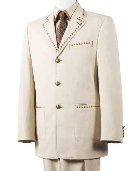 Men's 2 Piece Taupe Wide Cotton Diamond Nail Head Denim Suit