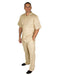 Men's Taupe Short Sleeve Button Closure 100% Linen 2 Piece With Pleated Pant Shirt