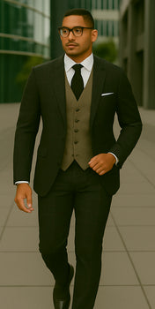 Wool Suit - Italian Made Business Suit by Statement Men's 3 Piece 100% Wool Modern Fit Suit - Bold Accent Color