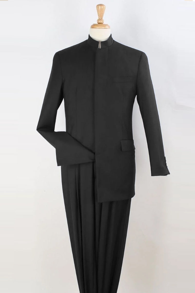 Apollo King Black Mandarin Collar Suit