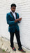 Teal Blue Velvet Fabric Tuxedo Dinner Jacket Blazer Sport Coat + Matching Bowtie