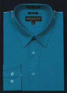 Affordable Clearance Cheap Mens Dress Shirt Sale Online Trendy - Slim Fit - Teal Color Men's Dress Shirt