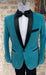 Teal Velvet Tuxedo for Men – One Button Black Satin Lapel Formal Suit with Bow Tie