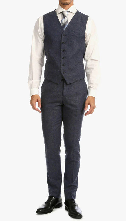 Marc Darcy Dion Teal Blue Tweed Slim Fit Wedding 3-Piece Suit Herringbone Fabric