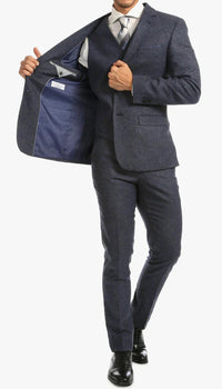 Marc Darcy Dion Teal Blue Tweed Slim Fit Wedding 3-Piece Suit Herringbone Fabric