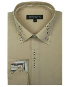 Beige 3 Button Collar Fashion Men's Dress Shirt