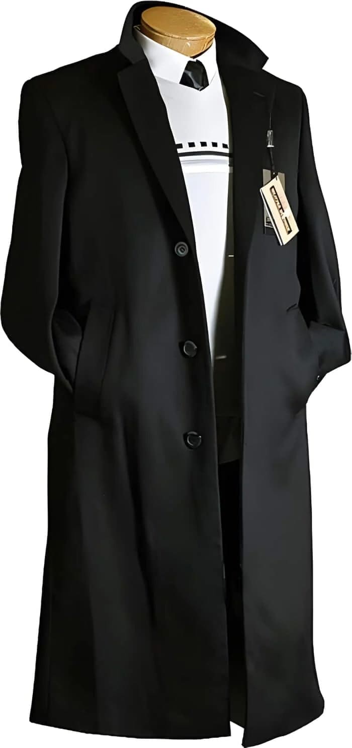 Men's Black Wool Overcoat – Big & Tall Dress Topcoat in Dark Color - Image 9