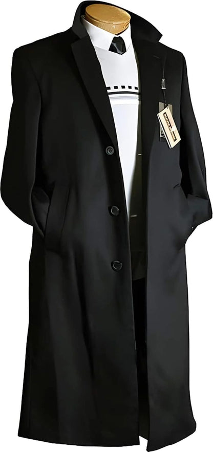 Men's Black Wool Overcoat – Big & Tall Dress Topcoat in Dark Color - Image 9