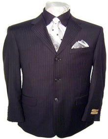 High End 3 Buttons Black & Small Pinstripe Super 140's Business Suits - 100% Percent Wool Fabric Suit - Worsted Wool Business Suit