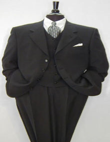 Solid Black Super 150's Men's 3 Buttons Luxurious High End Side Vented Jacket Suit - 100% Percent Fabric Suit - Worsted Business Suit