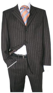 Black Super 120'S Super Fine Rayon Fabric Chalk Bold Pinstripe 1920'S 30'S Fashion Look Available In 2 Or 3 Buttons Style Regular Classic Cut