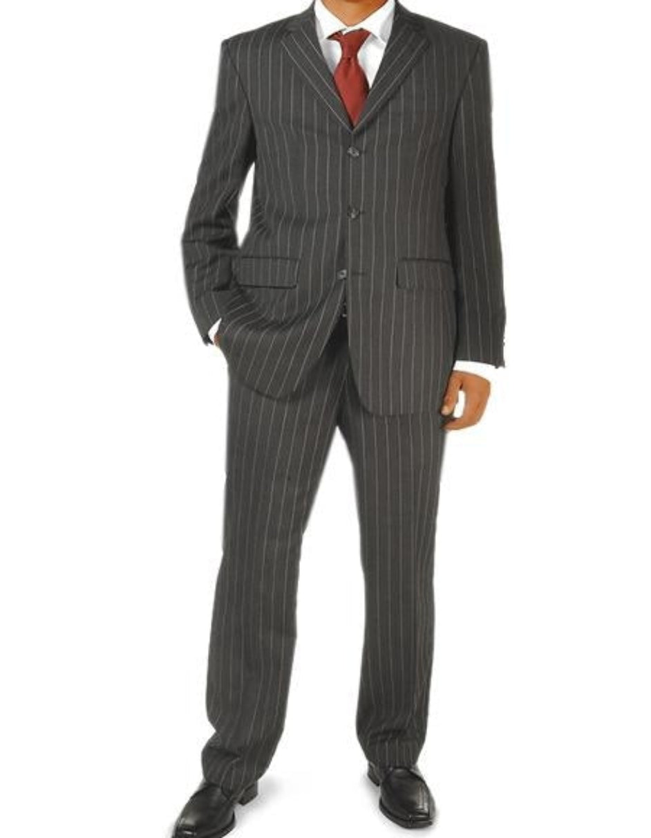 Black Pinstripe 3 Button Super 140's  poly~rayon Three ~ 3 Buttons style main image 1