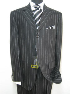 Celebrity Jet Black Pinstripe Rayon Fabric 1920's 30's Fashion Look Available in 2 or Three ~ 3 Buttons Bold Chalk Stripe italian fabric Design