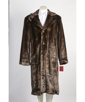 Men's 3 Button Long Fur Coat Brown