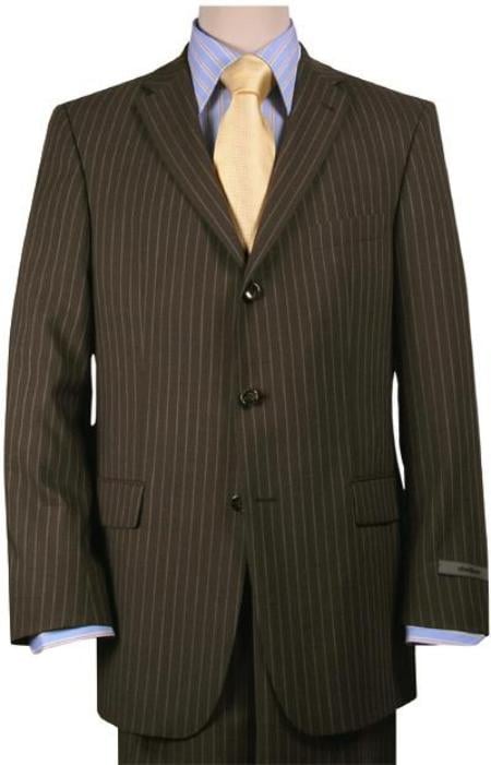 2 BUTTON COLOR BROWN WITH PINSTRIPE Men's SUIT Side VENT BACK JACKET STYLE WITH 1 PLEATED PANTS