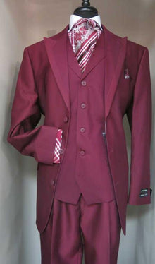 Mens Three Piece Suit - Vested Suit Mens Darker Burgundy ~ Wine ~ Maroon  Suit