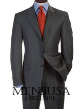 Charcoal/PS Men'S Charcoal Gray Pinsripe Three - 3 Button Style Double Vent Men'S Suits Dress Premier Quality Italian Fabric - Color: Dark Grey Suit