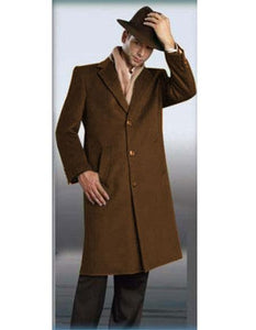 Men's Cognac Authentic Alberto Nardoni Brand Full Length Coat Long Men's Dress Topcoat - Winter coat