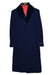 Men's Dress Coat Dark Blue Fur Collar Black 3 Button  Wool blend Full Length Overcoat
