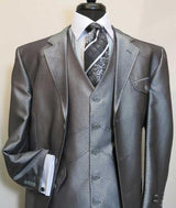 Men's Three Button Vested Suit Jacket With Flap Pocket Silver Grey